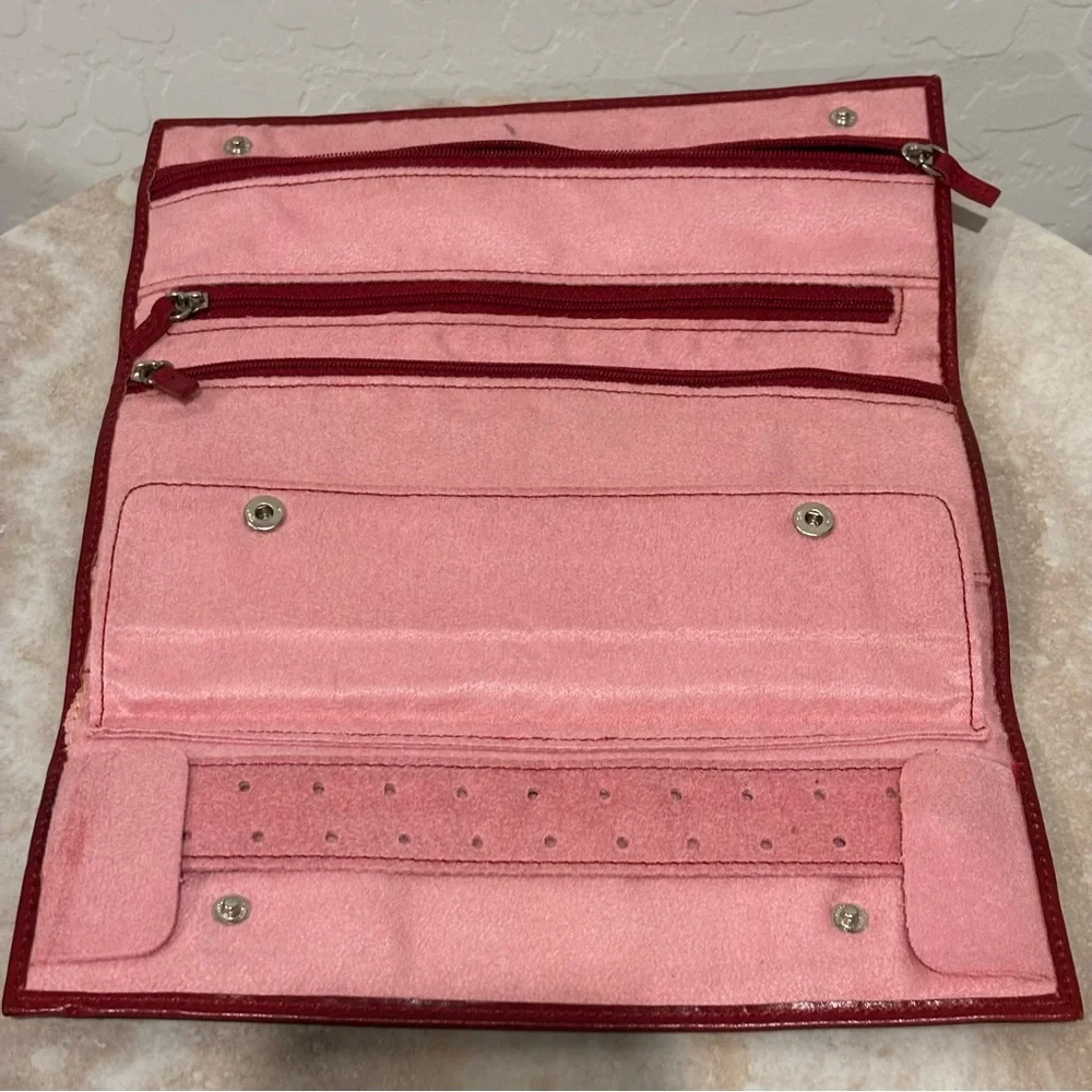 Red Envelope fold over snap travel jewelry wallet